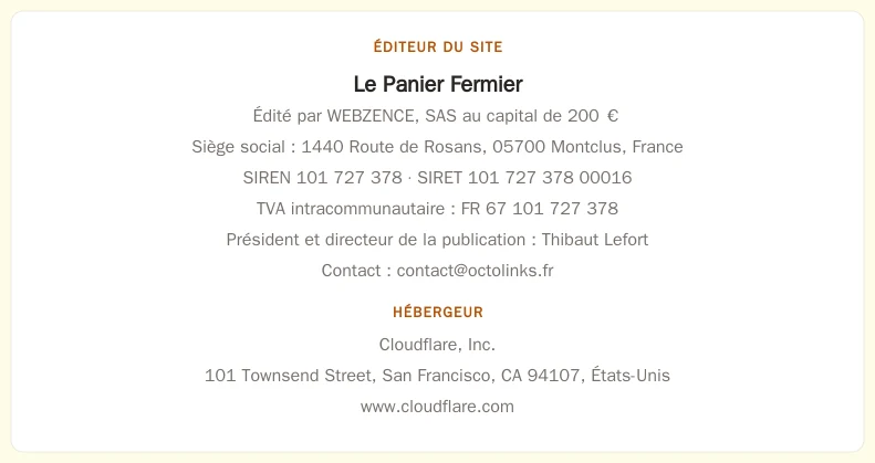 Coordonnées légales de l&rsquo;éditeur et de l&rsquo;hébergeur du site